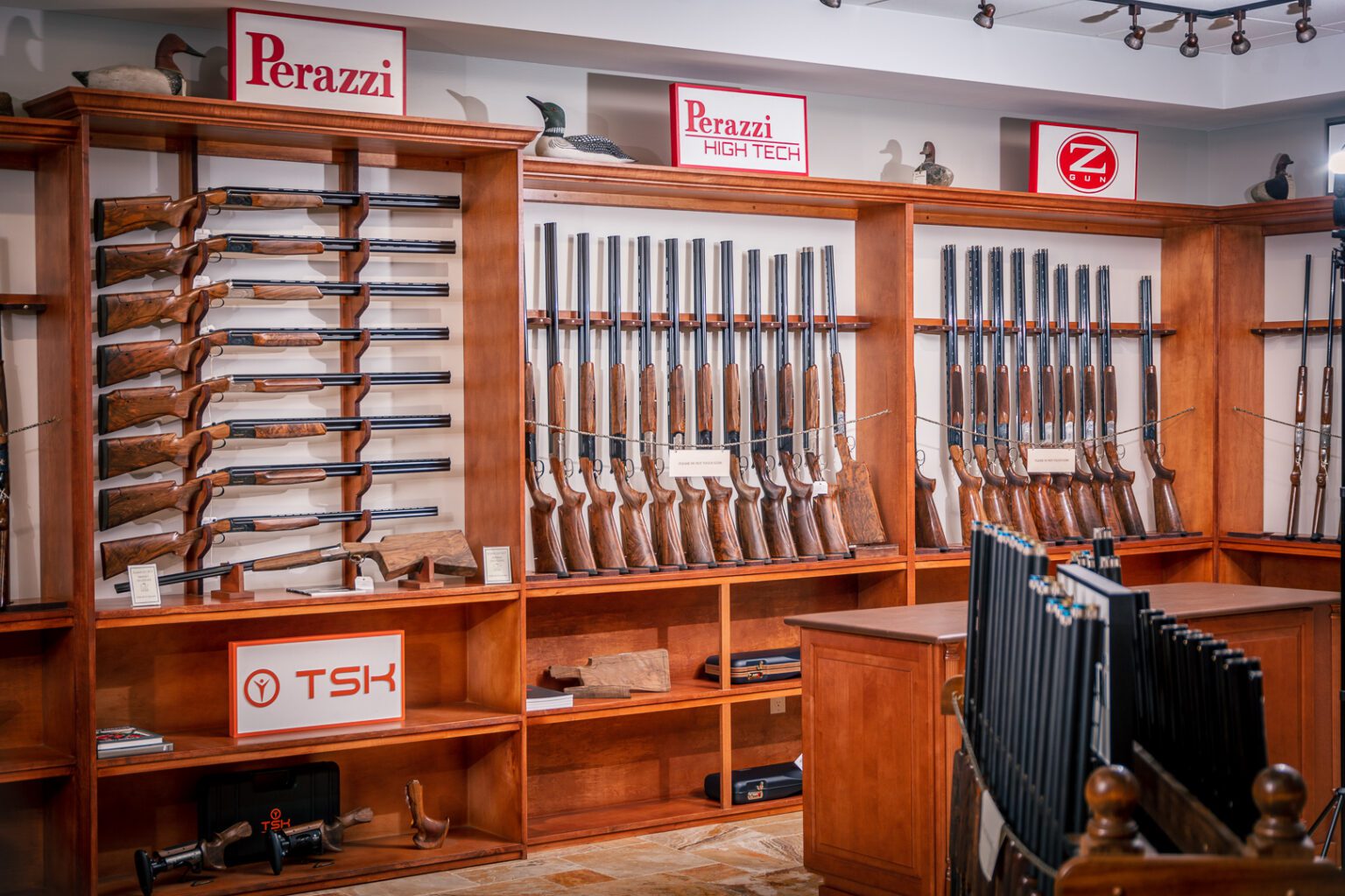 Picture of Perazzi shotguns in the Cole Gunsmithing Showroom
