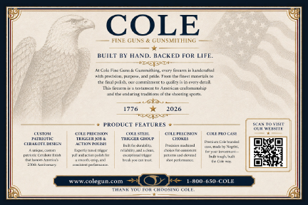 Back of Cole Pro 250th Anniversary Certificate of Authenticity